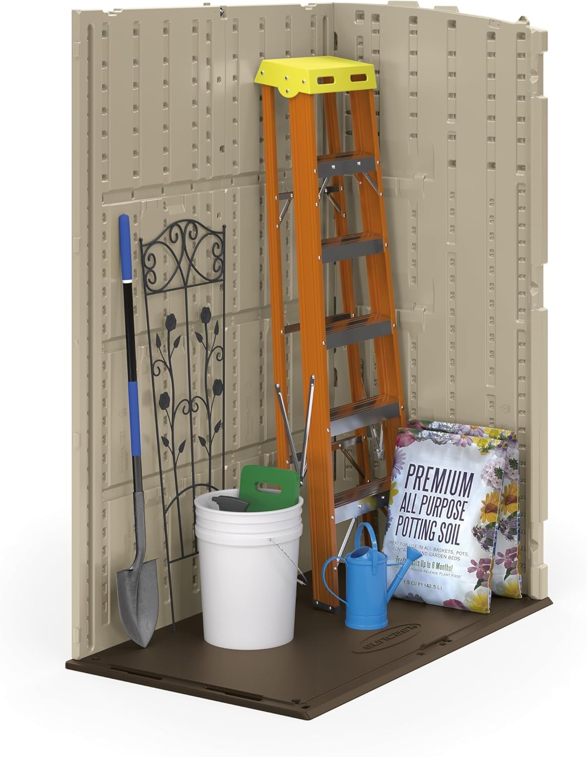 Suncast 54 Cubic Feet Vertical Storage Shed with Durable Plastic Construction, Multiple Wall Panels and Ample Space for Outdoor Storage