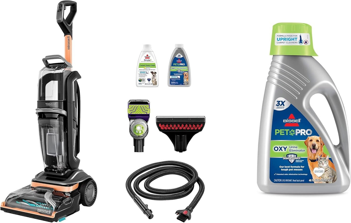 BISSELL Revolution HydroSteam Pet Carpet Cleaner, Upright Deep Cleaner, HydroSteam Technology, 2-in-1 Pet Upholstery Tool & Formulas Included, 3432