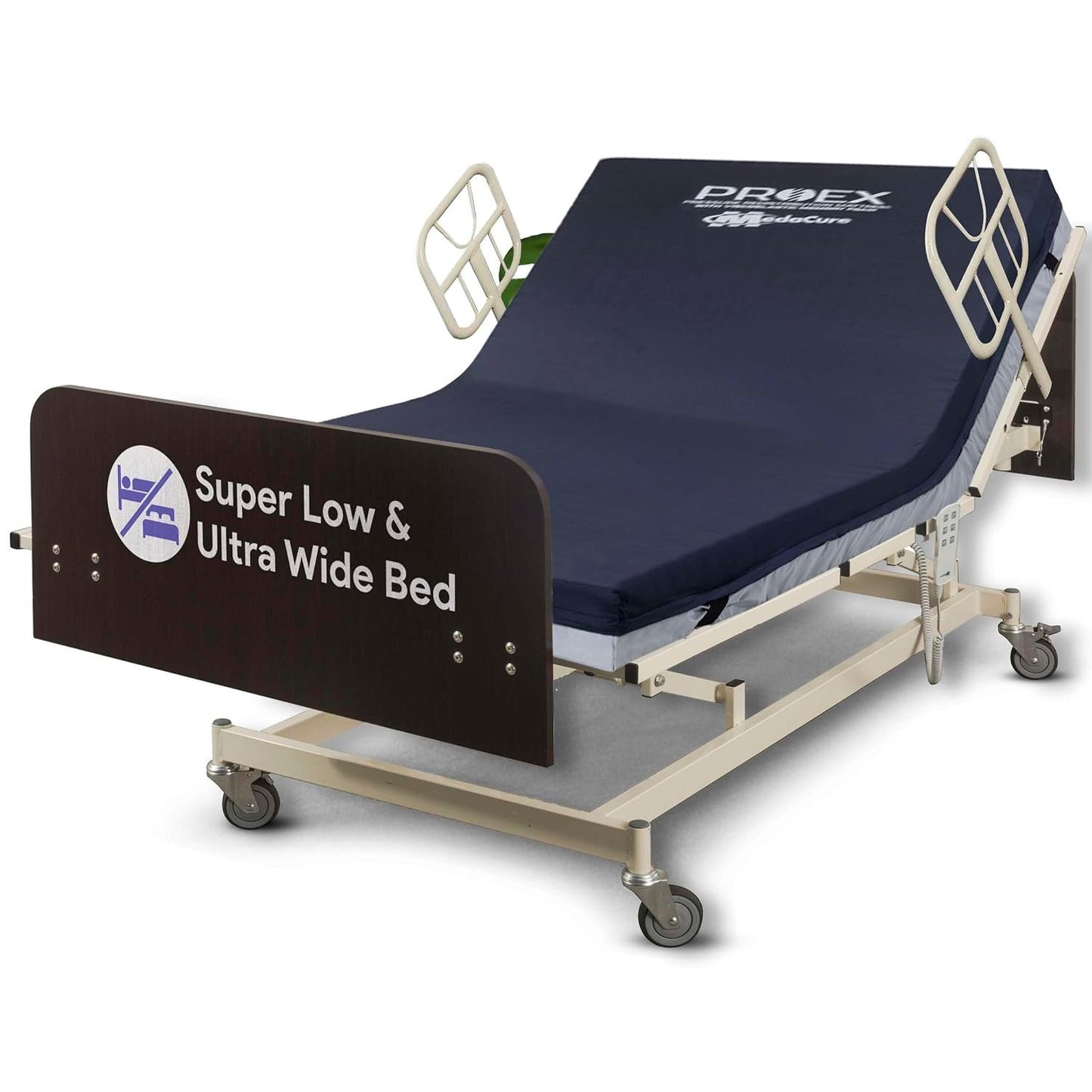 Ultra Wide Adjustable Hospital Bed With 48" Foam Mattress - 14"-30" Height Range, 36”-42”-48” Width Range, 80”-88” Length Range - Full Electric Bariatric Medical Bed, 8 Function Hand Pendant -Mahogany
