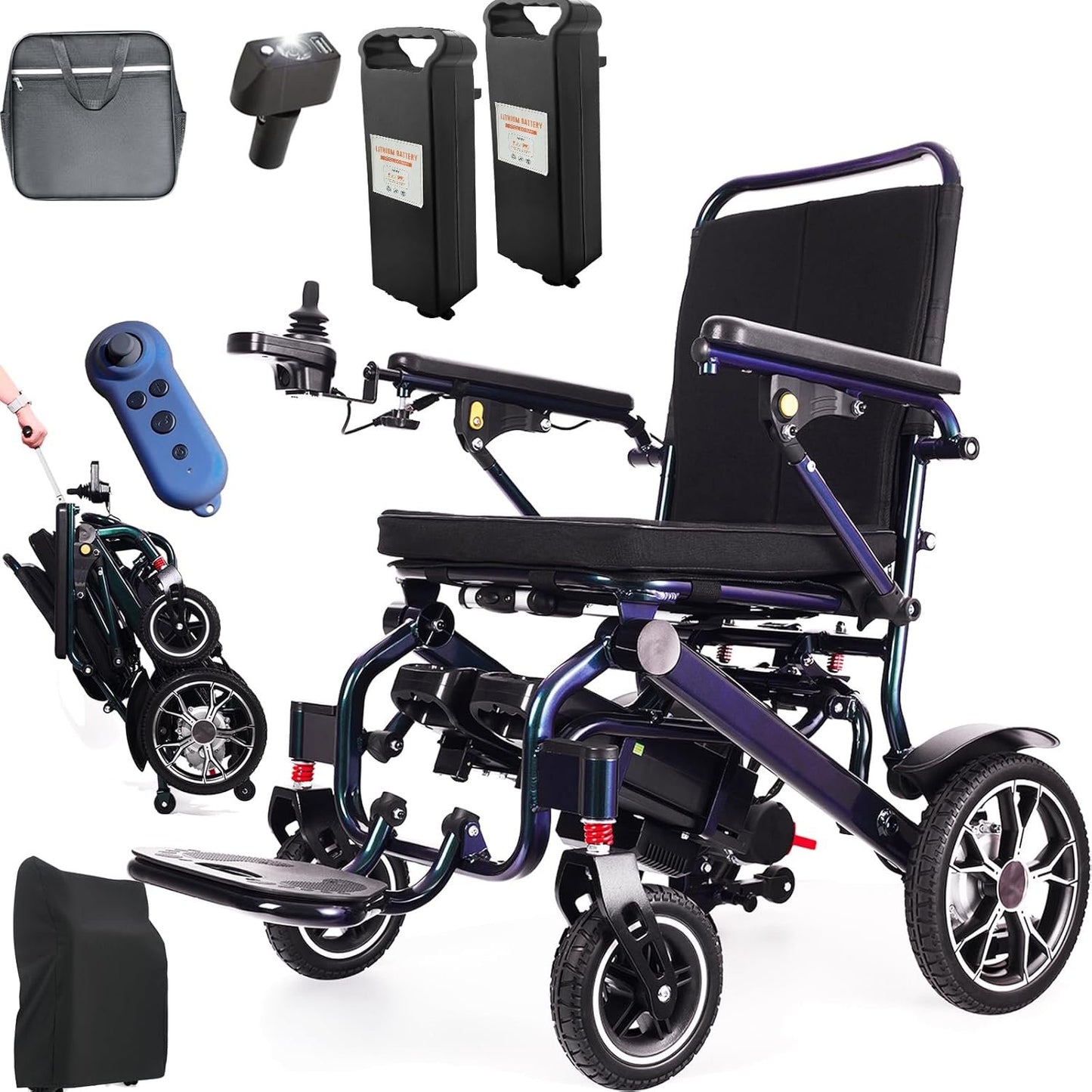 42 lbs Lightweight Electric Wheelchair – Gradient Color, Bluetooth Remote, Dual Batteries, 500W Power, Foldable &amp; Airline Approved