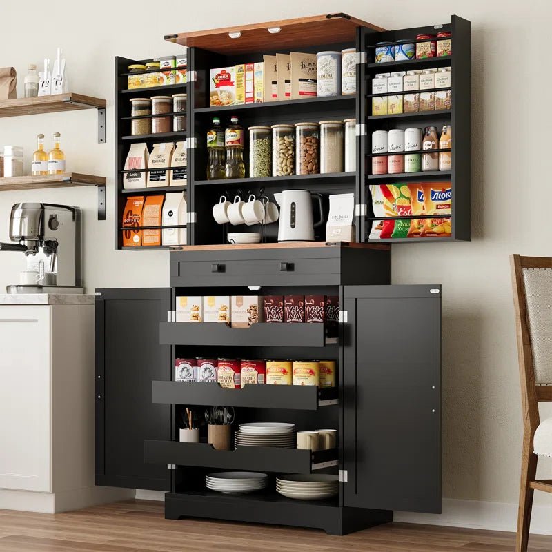 72" Kitchen Pantry Storage Cabinet with 8 Hanging Shelves and 3 Sliding Drawers
