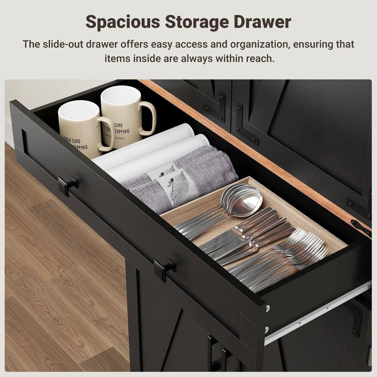 72" Kitchen Pantry Storage Cabinet with 8 Hanging Shelves and 3 Sliding Drawers