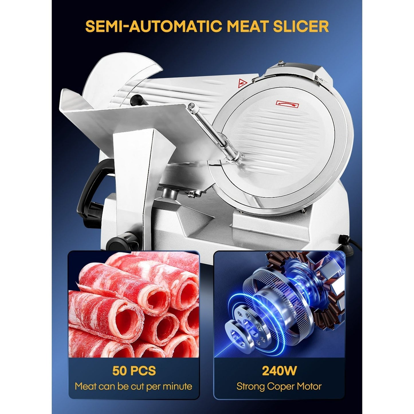 Meat Slicer 370W, Electric Food Deli Slicer, Premium Chromium-plated Steel Blade