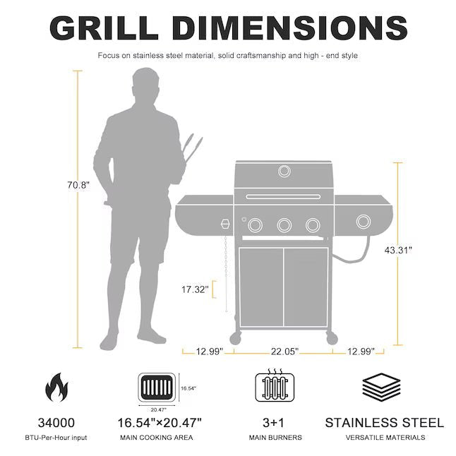 FLAME Silver 3 -Burner Liquid Propane Gas Grill