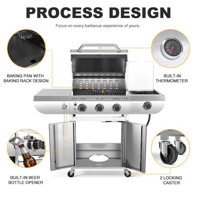 FLAME Silver 3 -Burner Liquid Propane Gas Grill