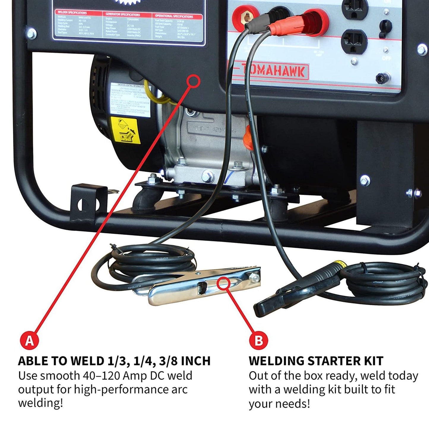 Tomahawk Power TWG120A 120A Welder with 7HP Gas Powered 2200W Generator