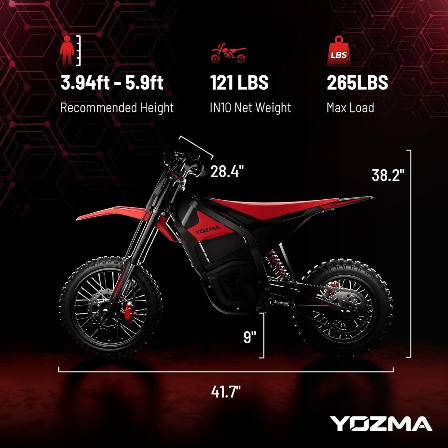 Yozma IN10 Off-Road Electric Mini Dirt Bike for Teens & Adults, 2600W Electric-Motorcycle with 1123.2AH Removable Battery Ebike, Dual Hydraulic Brakes and Suspensions Mountain E Dirt Bike