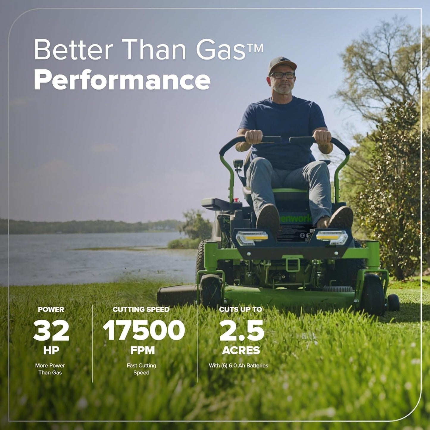 Greenworks 80V 42" CrossoverZ Zero Turn Riding Lawn Mower, (6) 6.0Ah Batteries and 600W Charger