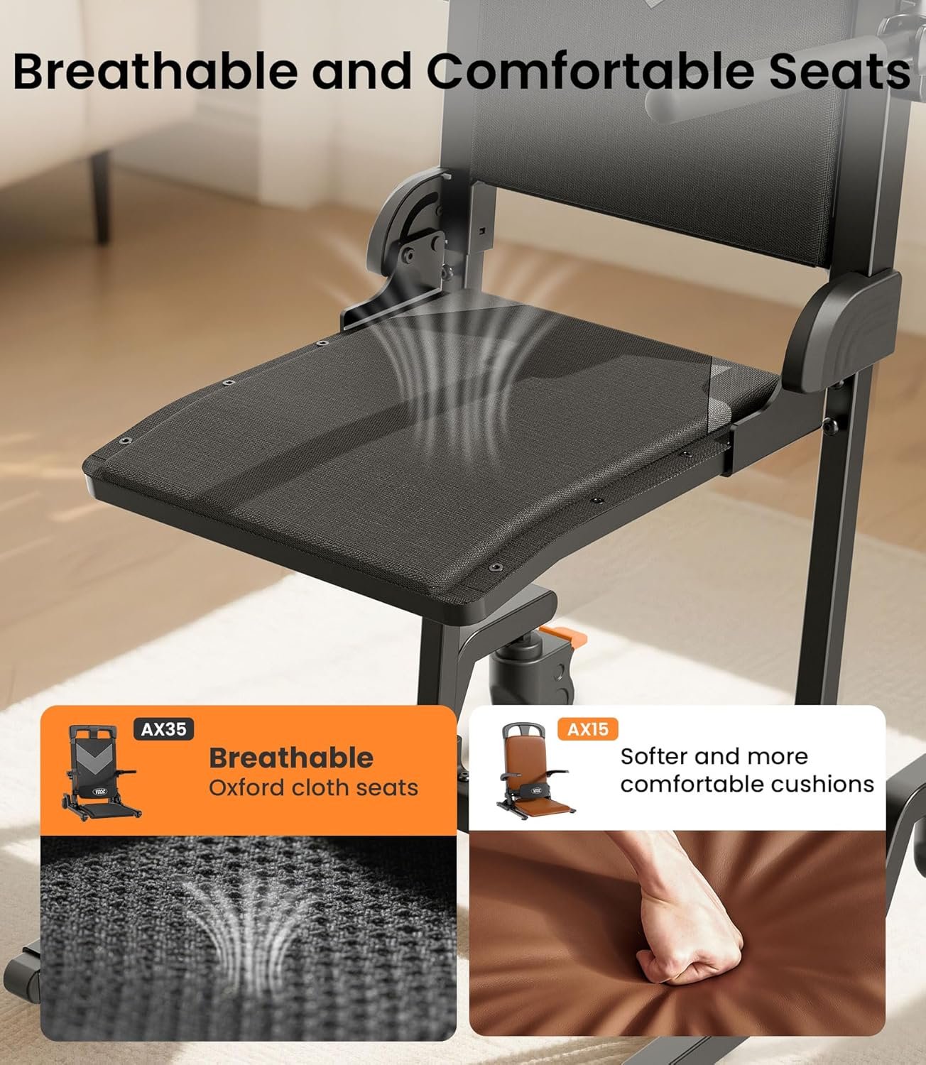 VOCIC Electric Chair Lift Get Up from Floor, Movable with 4 Wheels, Portable Rolling Chair Lift with T-Stabilized Base, Short-Distance Transport, Lift for Elderly from Floor, Supports 350 LBS, AX35