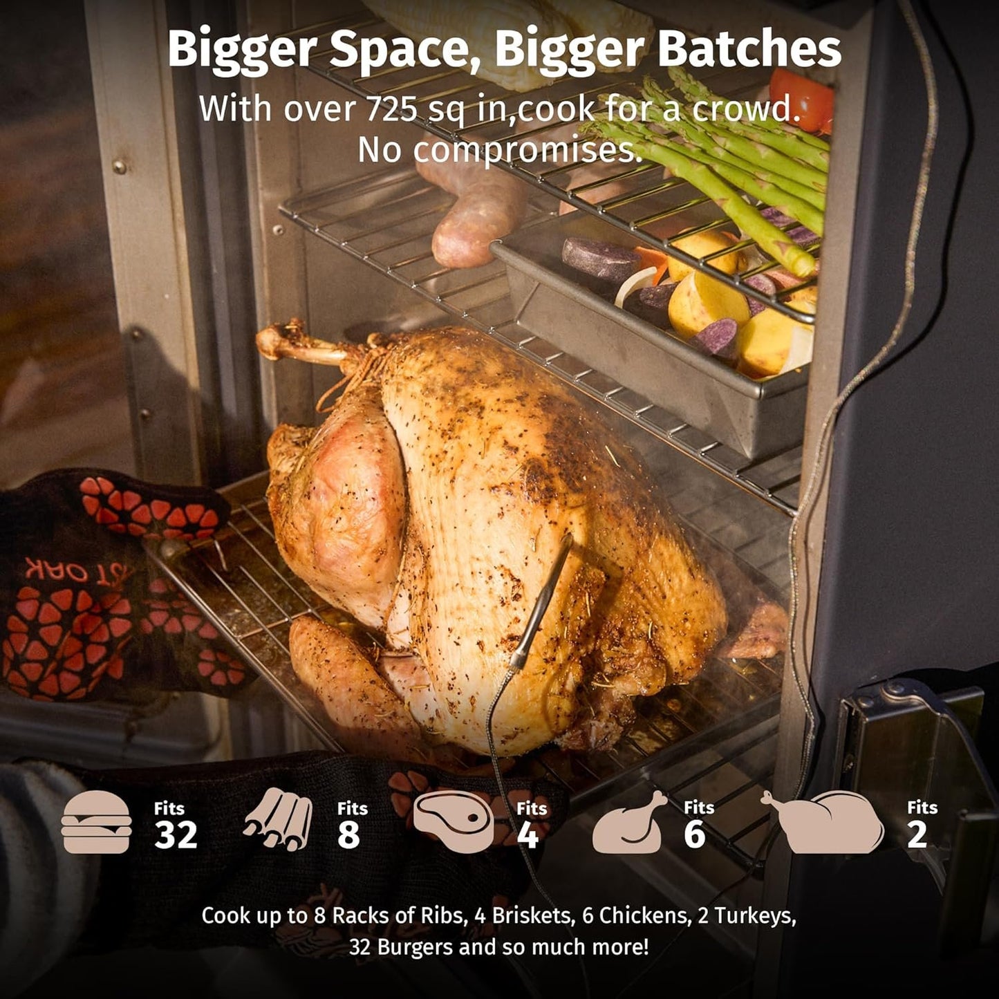 EAST OAK 30" Electric Smoker, Built-in Meat Probe, 725 sq in Cooking Area, Side Chip Loader