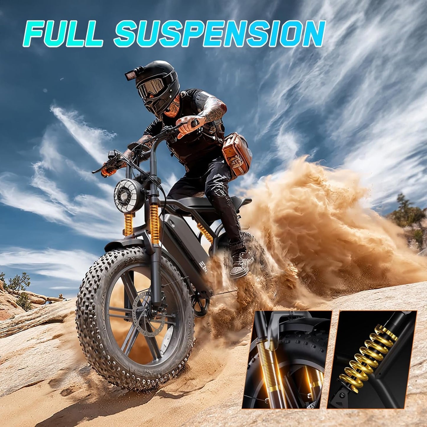 TST Electric Bike for Adults, 1500W Peak Motor 60 Miles Fat Tire Ebike with 48V 15Ah Removable Battery 20" Fat Tire Electric Bike, Full Suspension and 7-Speed
