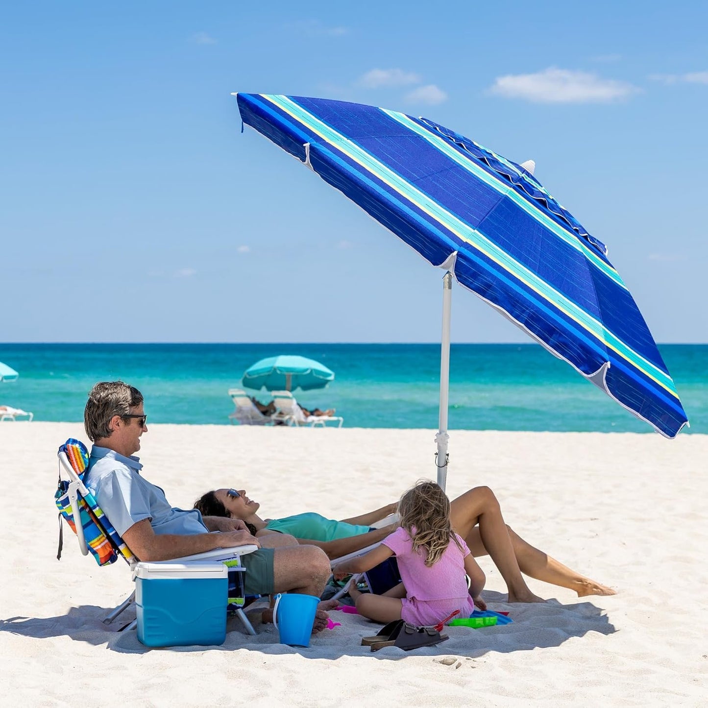 AMMSUN 8FT Beach Umbrella – Tilt, Sand Anchor, UPF 50+ UV Protection