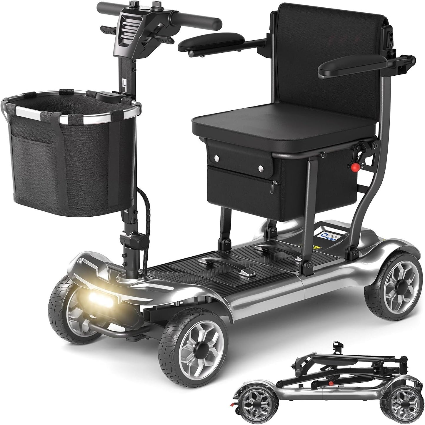 Lightweight Mobility Scooter for Adults &amp; Seniors - Cruise &amp; Airport Approved, 43lb Foldable Portable Motorized Scooters with Removable Lithium Battery for 12.4 Miles Travel, 300lb Capacity, Blue