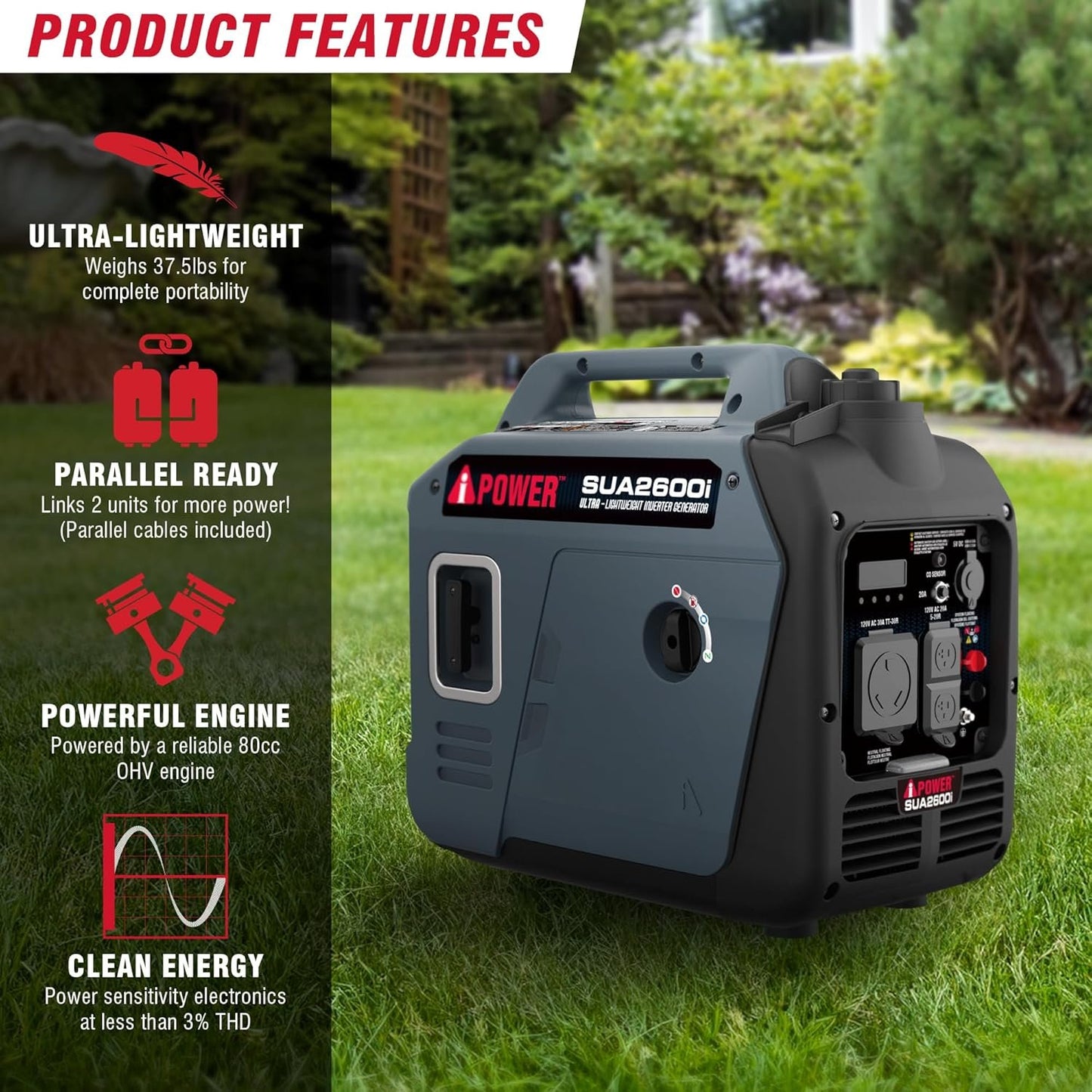A-iPower 4300W Dual Fuel Portable Inverter Generator Gas Propane RV Ready CO Sensor CARB Compliant