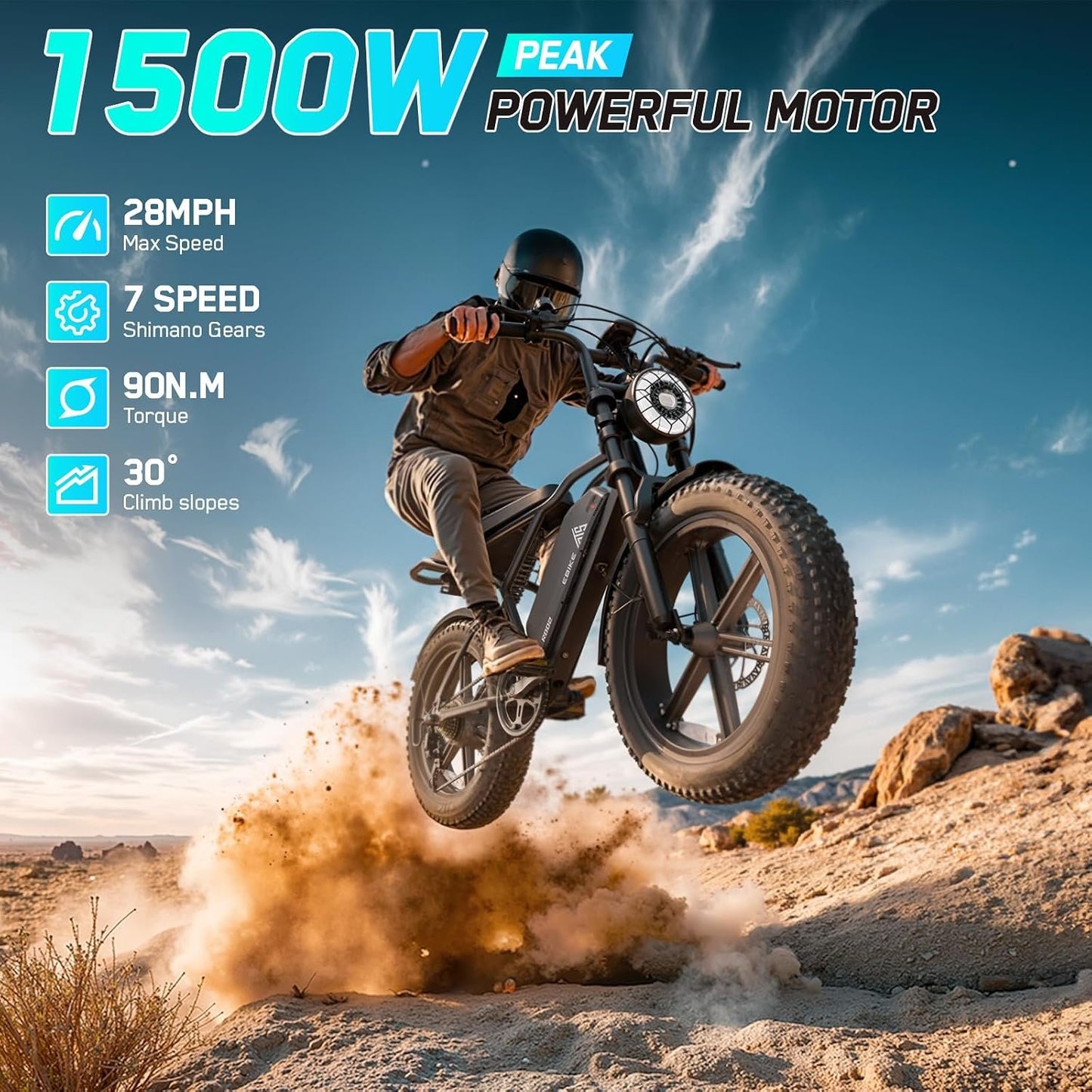 TST Electric Bike for Adults, 1500W Peak Motor 60 Miles Fat Tire Ebike with 48V 15Ah Removable Battery 20" Fat Tire Electric Bike, Full Suspension and 7-Speed