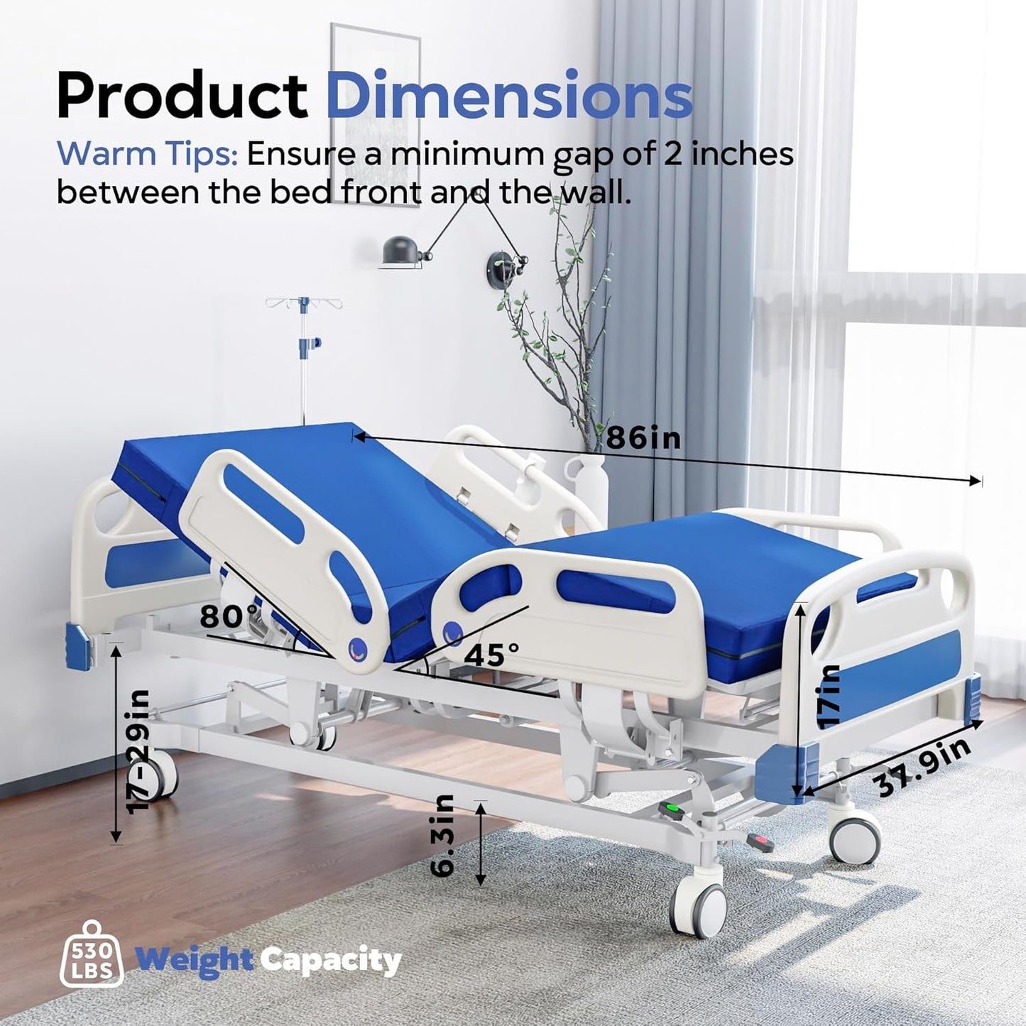 Premium Full Electric Hospital Bed for Home Use, 5 Function Medical Bed with 4.7” Foam Mattress, Height Adjustable, Central Locking System, Includes Sheets (2X) (5 Function)