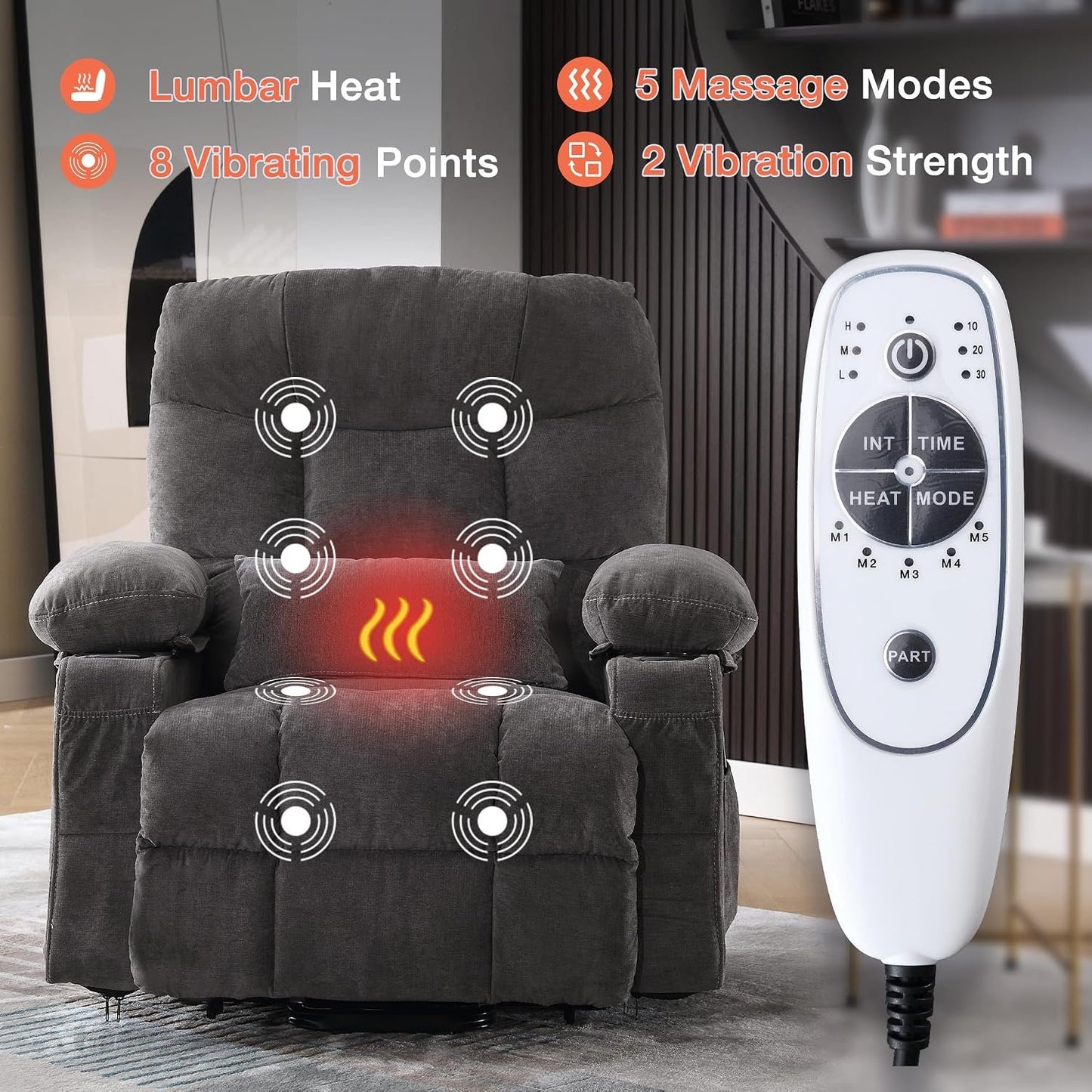 MAHOMICO Power Lift Recliner Chair for Elderly with Vibration Massage and Lumbar Heating, Electric Lift Recliner Single Sofa with Side Pocket, Two Cup Holders and USB Charge Port for Living Room