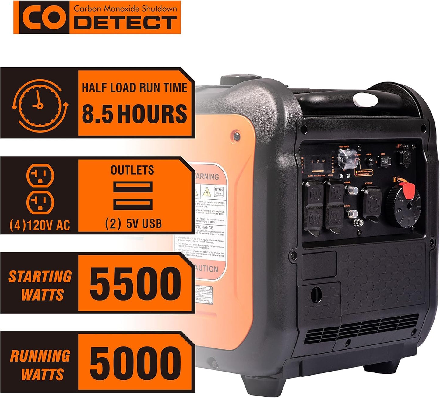 GENMAX Portable Generator EPA Compliant Eco-Mode Lightweight for Home Backup and Camping