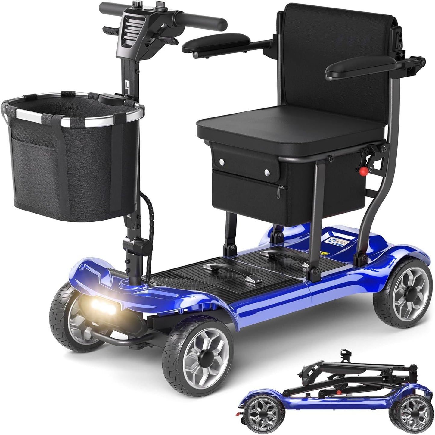 Lightweight Mobility Scooter for Adults &amp; Seniors - Cruise &amp; Airport Approved, 43lb Foldable Portable Motorized Scooters with Removable Lithium Battery for 12.4 Miles Travel, 300lb Capacity, Blue