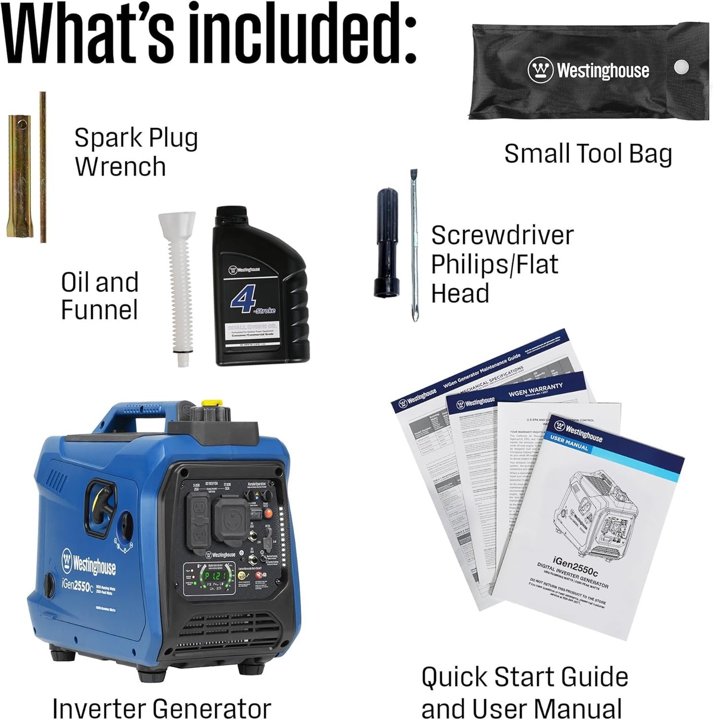 Westinghouse 2550W Dual Fuel Portable Inverter Generator Gas Propane RV Ready CO Sensor