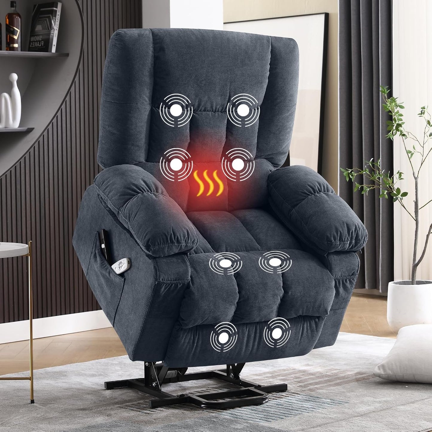 MAHOMICO Power Lift Recliner Chair for Elderly with Vibration Massage and Lumbar Heating, Electric Lift Recliner Single Sofa with Side Pocket, Two Cup Holders and USB Charge Port for Living Room