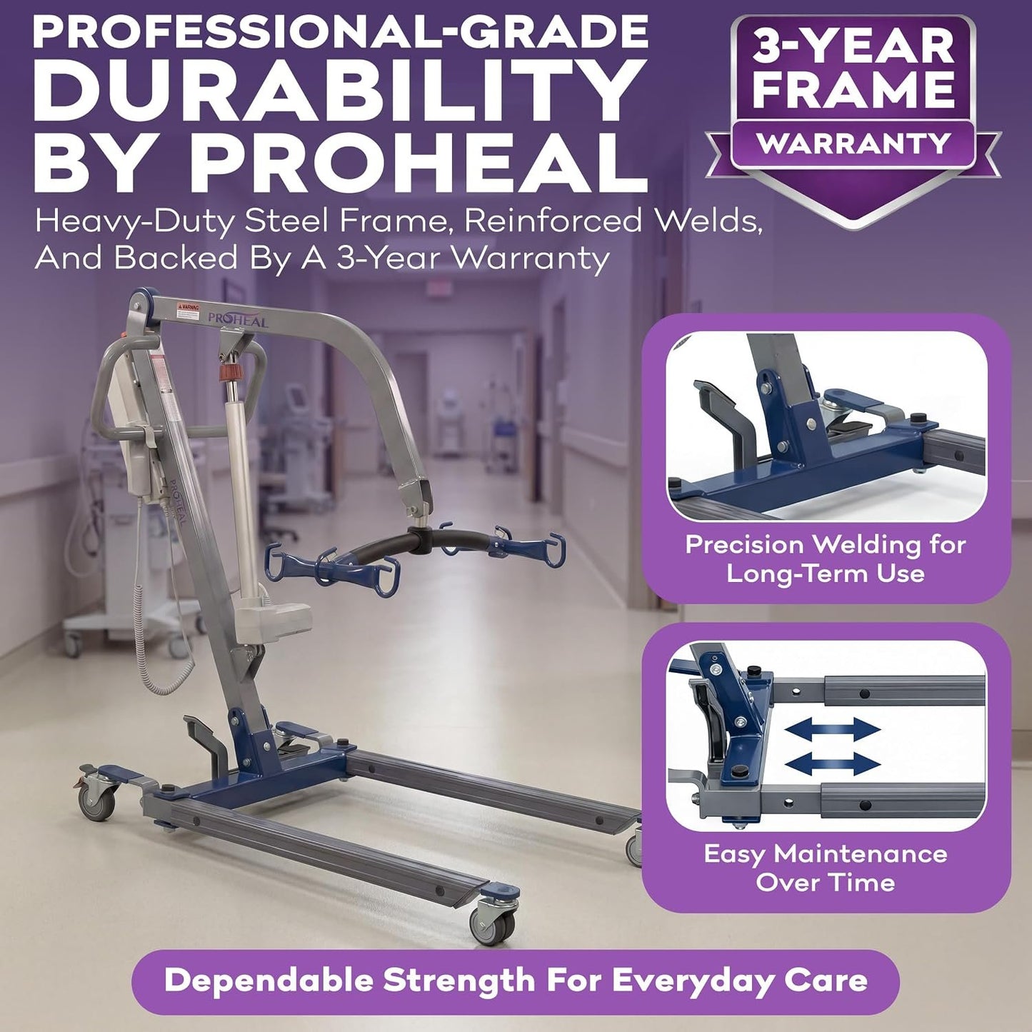 ProHeal Electric Lift - Safe and Easy Full Body Patient Transfer Lifter for Home Use and Facilities - Floor, Low Bed and Chair Lifting, 500 Pound Weight Capacity, 6 Point Spreader Bar