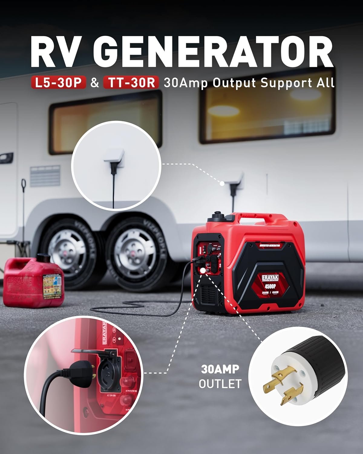ERAYAK 4500W Dual Fuel Portable Inverter Generator Gas Propane RV Ready CO Sensor