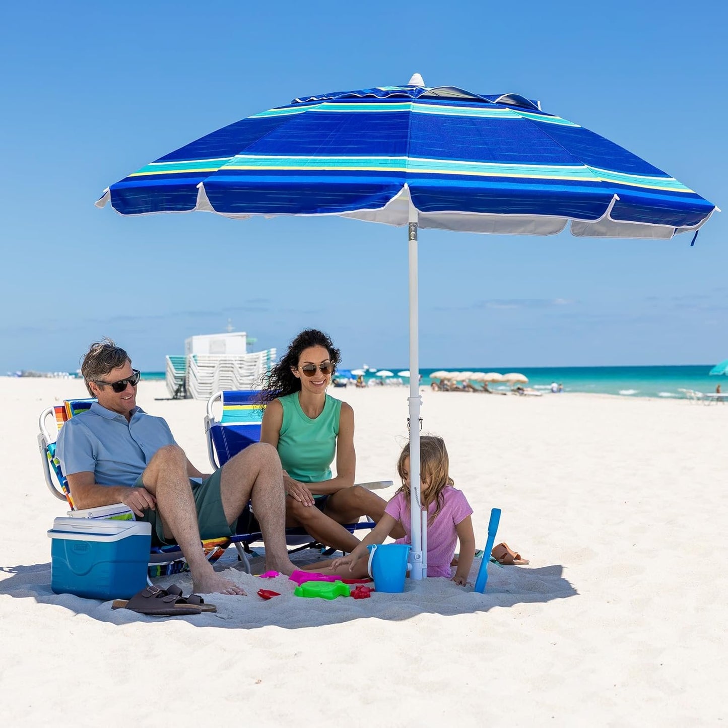 AMMSUN 8FT Beach Umbrella – Tilt, Sand Anchor, UPF 50+ UV Protection