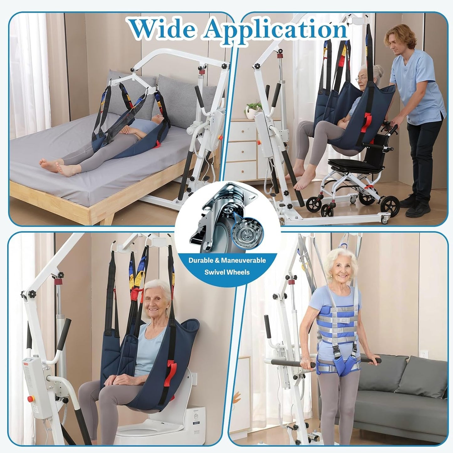 2IN1 Electric Patient Lift with Stand-Up Assist Rehabilitation-2 Slings Included-Multi-Functional Battery Powered Body Transfer Lift for Home,Wheelchair Toilet Car-Elderly, Disabled, Recovery
