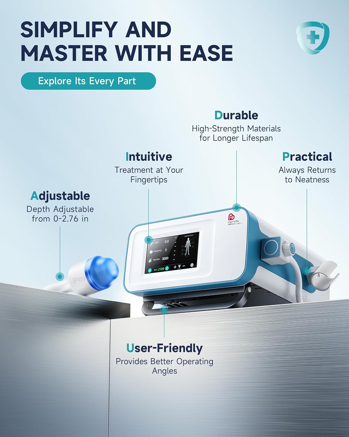 PerVita Medical Focused Shock Wave Therapy Machine Extracorporeal Shockwave ED Therapy Electromagnetic Focal ESWT Machine for Joint and Muscle Pain Relief Non-Invasive Pain-Free No Side Effects PSP30