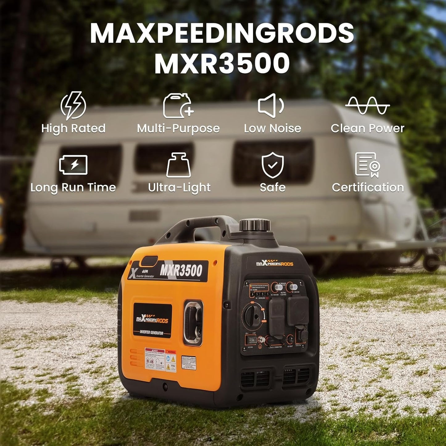 MaXpeedingrods 3500W Portable Inverter Generator Gas Powered EPA Compliant for Home or Camping