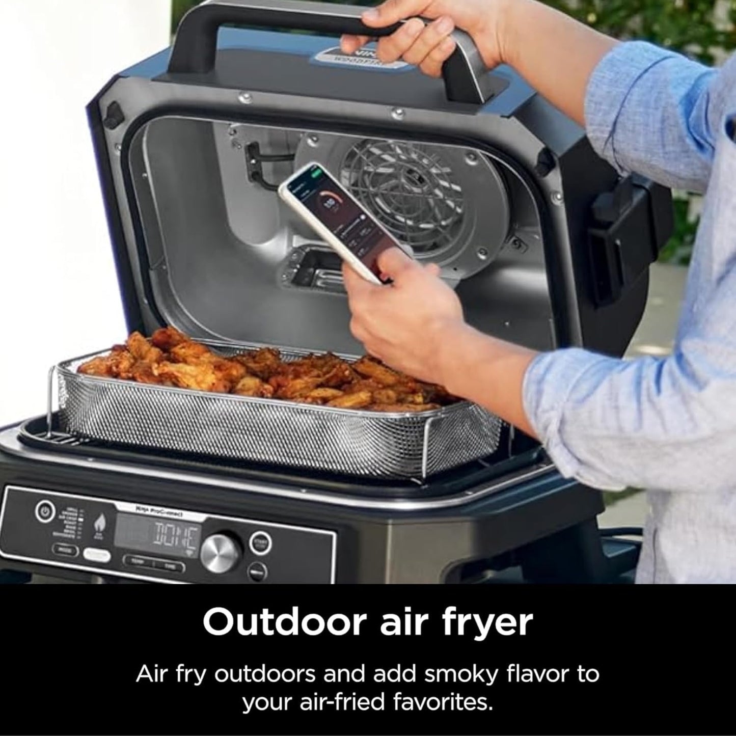 Ninja Woodfire Pro Connect XL Outdoor Grill & Smoker | Bluetooth, App Enabled | 7-in-1 Grill, BBQ Smoker, Outdoor Air Fryer | Woodfire Technology | Built-In Thermometer | Green & Gold | OG951GN2