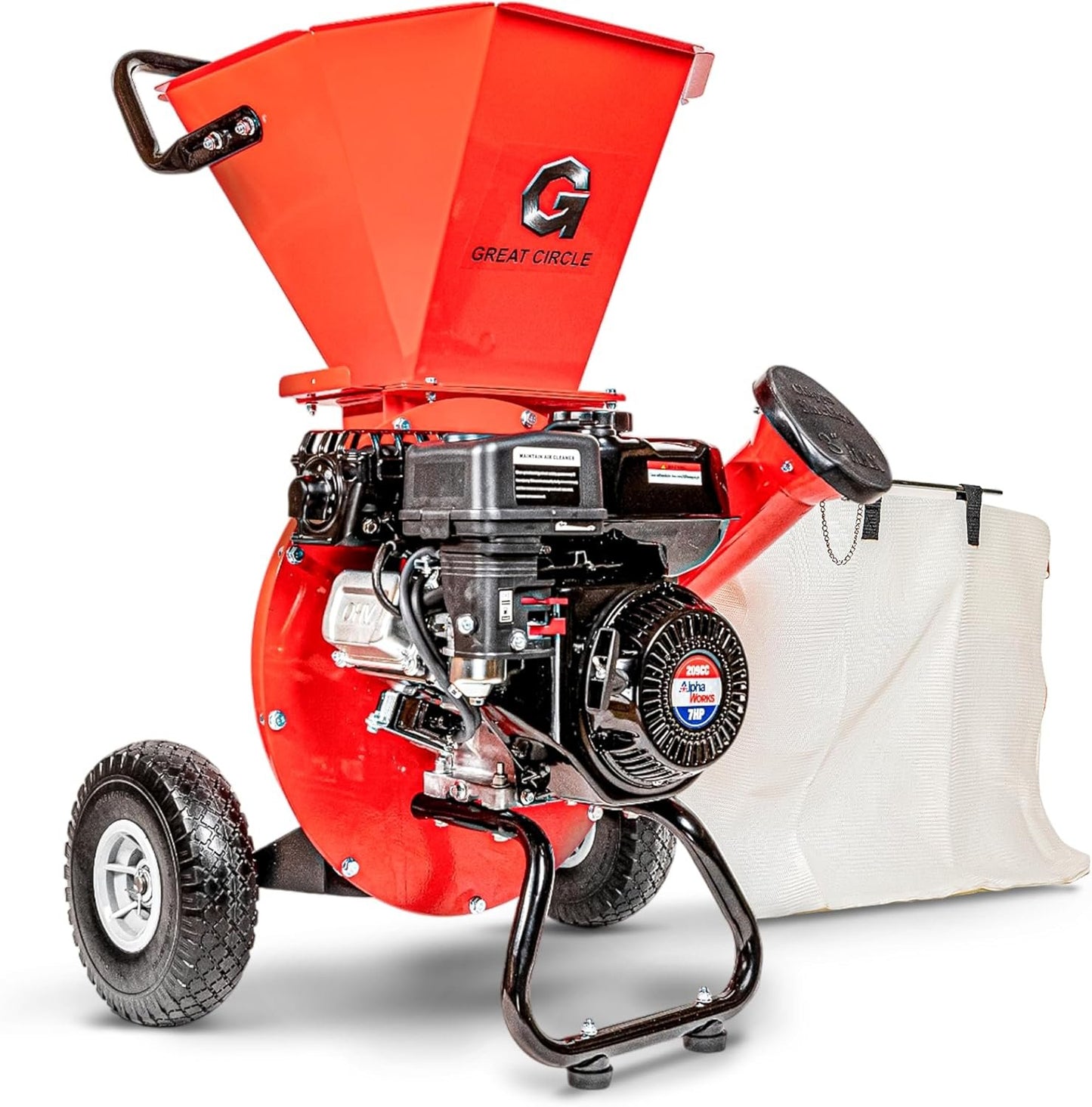GreatCircleUSA Gas Wood Chipper Shredder Mulcher, 3" Max Diameter, 3-in-1, EPA/CARB Certified