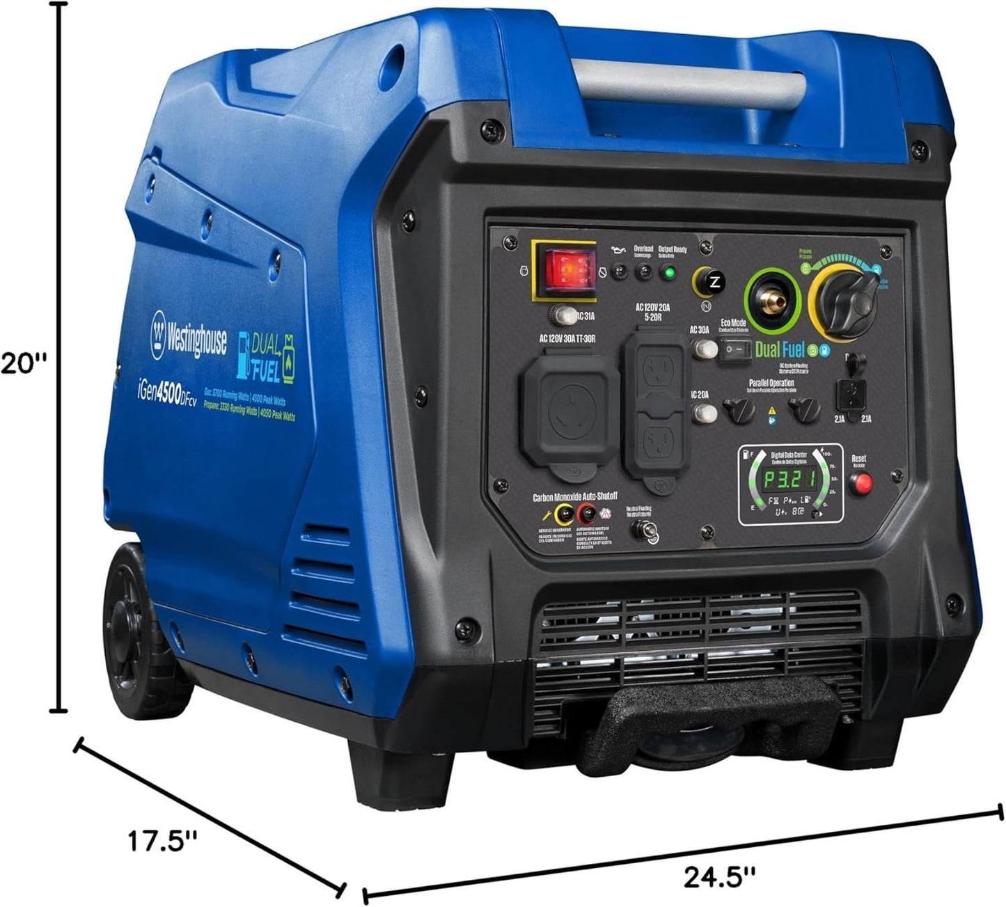 Westinghouse 4000W Dual Fuel Portable Inverter Generator Gas Propane RV Ready CO Sensor