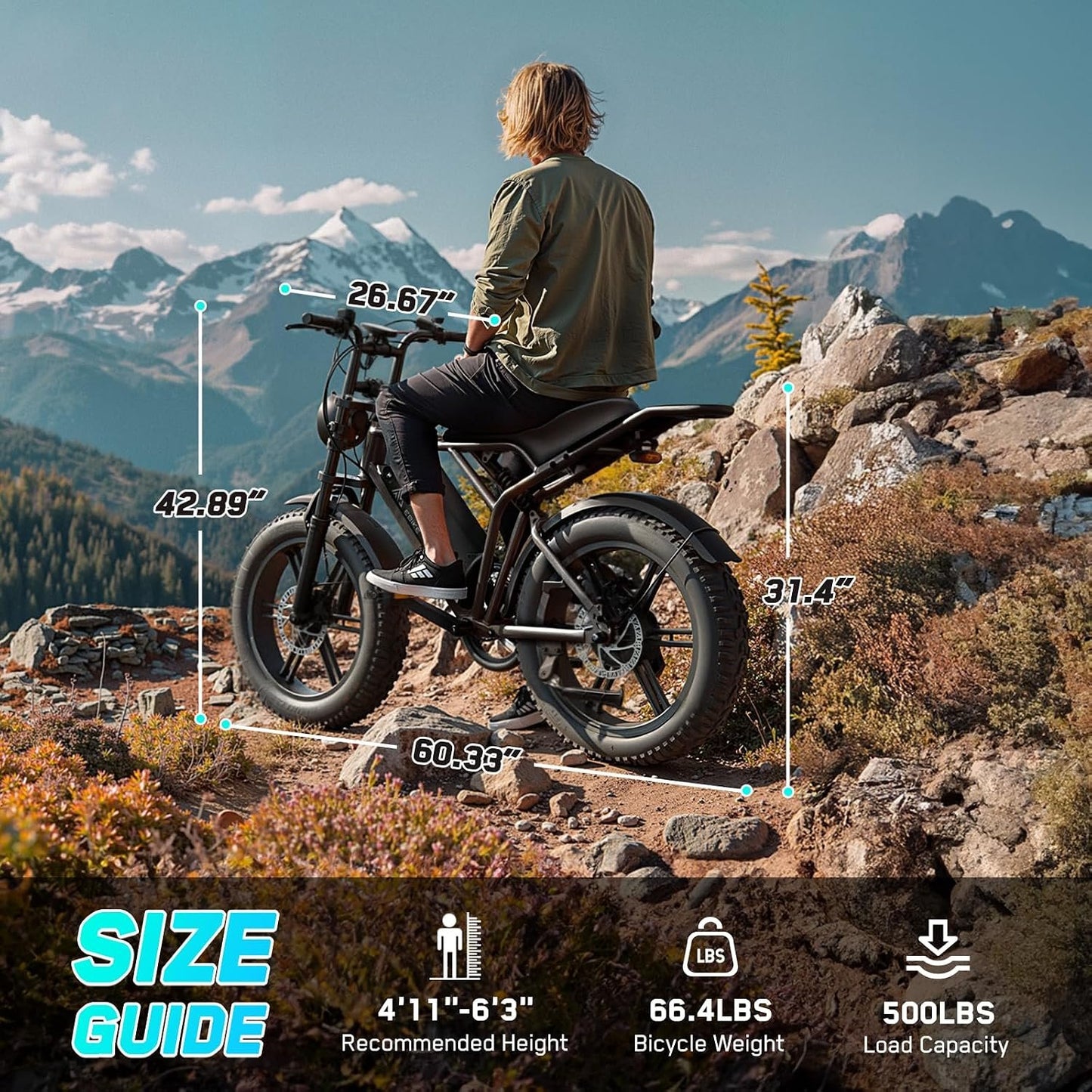 TST Electric Bike for Adults, 1500W Peak Motor 60 Miles Fat Tire Ebike with 48V 15Ah Removable Battery 20" Fat Tire Electric Bike, Full Suspension and 7-Speed