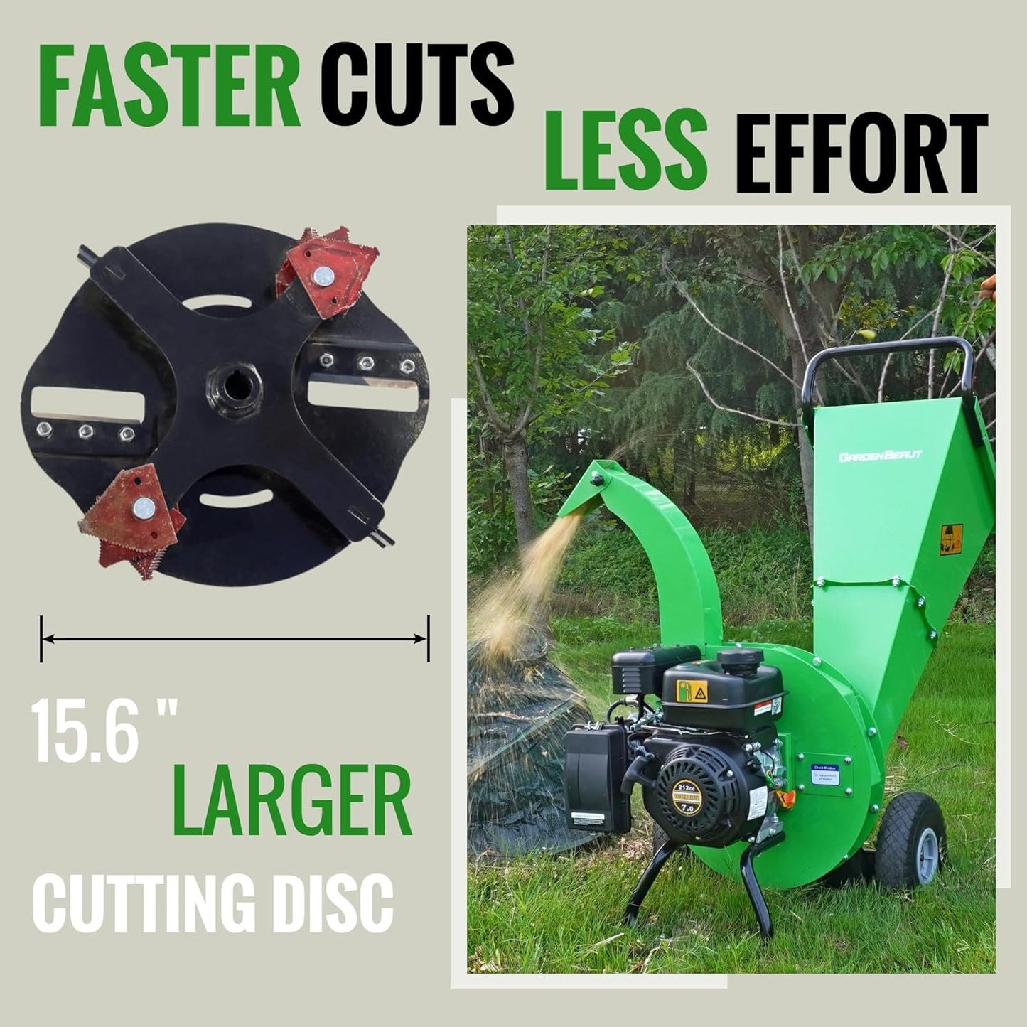 S1 Gas-Powered Wood Chipper, 7HP, 3" Max Diameter, High Reduction Ratio