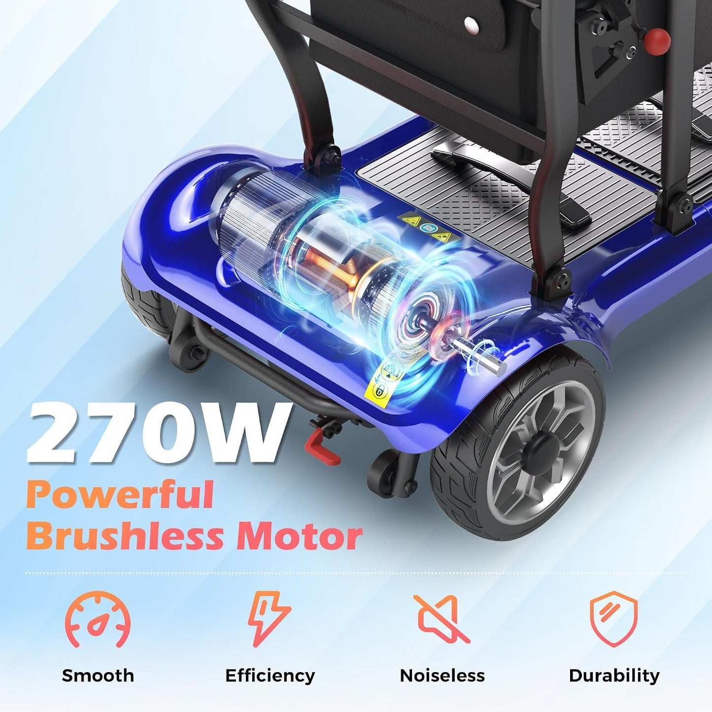 Lightweight Mobility Scooter for Adults &amp; Seniors - Cruise &amp; Airport Approved, 43lb Foldable Portable Motorized Scooters with Removable Lithium Battery for 12.4 Miles Travel, 300lb Capacity, Blue