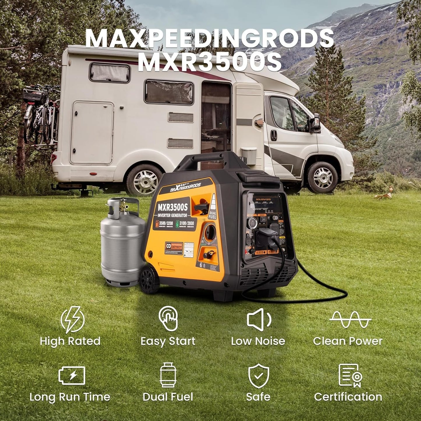 MaXpeedingrods 3500W Portable Inverter Generator Gas Powered EPA Compliant for Home or Camping