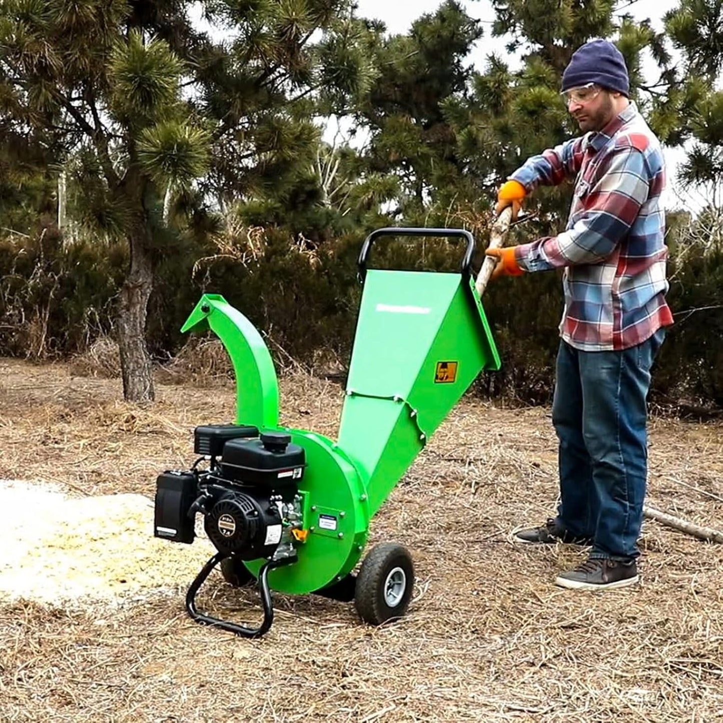 S3 Gas-Powered Wood Chipper Shredder, 7HP, 3" Max Diameter, Heavy Duty