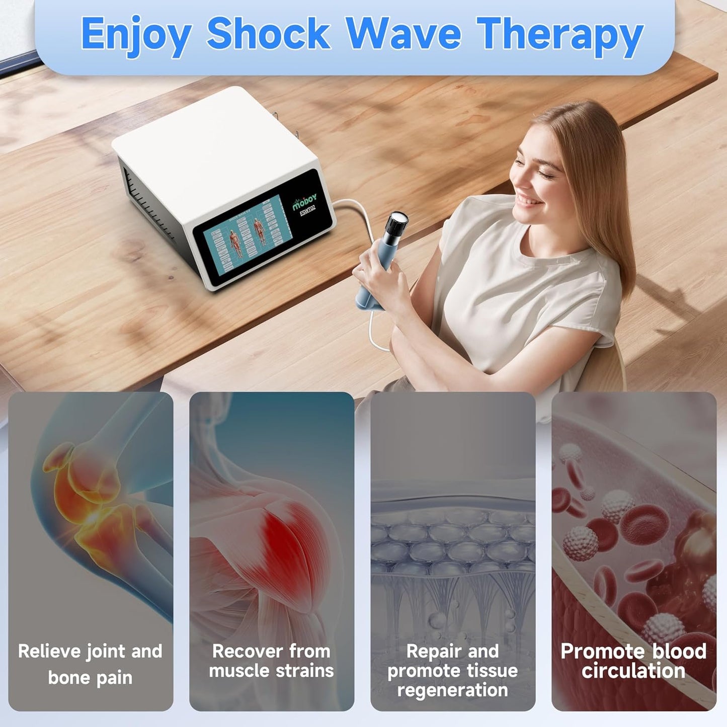 Shockwave Therapy Machine, FSA&amp;HSA Shock Wave Therapy Device, ESWT02 | Home &amp; Clinical Use, Joint/Muscle Pain Relief, Non-Invasive Extracorporeal Shockwave Therapy, AC 110V / 60Hz, 0.5~10 Bar