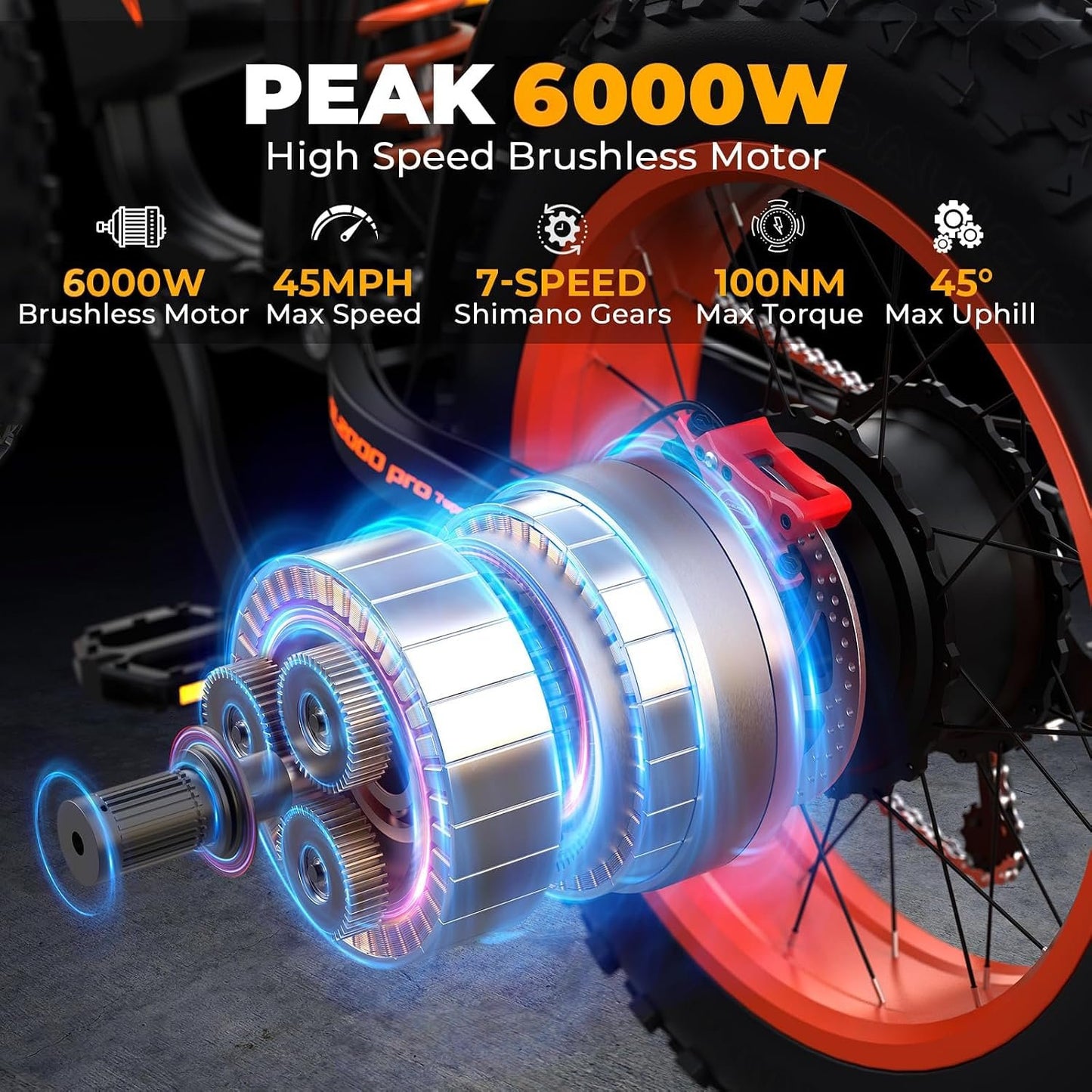 Electric Bike for Adults, 6000W Peak Motor, 67V 36Ah Removable Battery, 45MPH Fast Speed, 110-Mile Range, 45° Climbing Fat Tire Ebike, Full Suspension All-Terrain Electric Bicycle