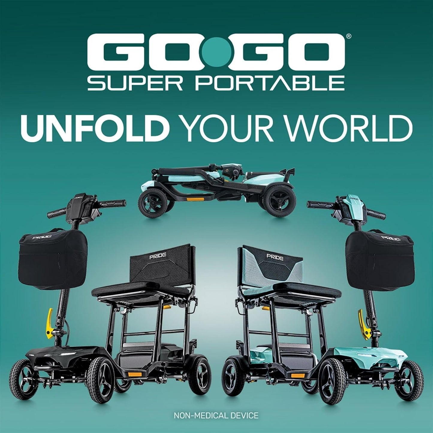 Pride Mobility Go-Go Super Portable Travel Lightweight Folding Mobility Scooter | up to 4.5 mph Go Go Scooter for Seniors, Adults, Elderly | Airline-Compliant Lithium Battery (Mint)