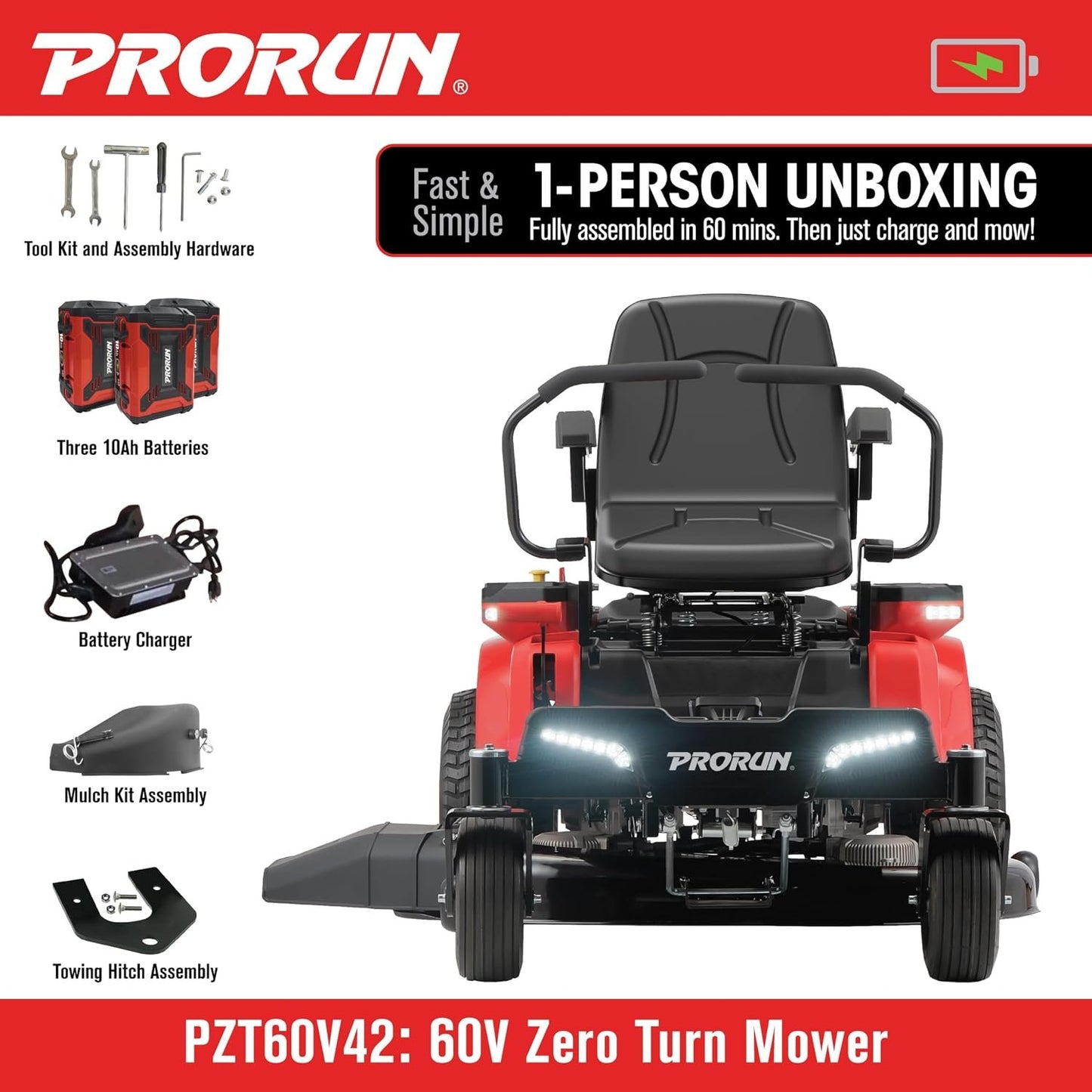 PRORUN 60V Zero Turn Riding Lawn Mower