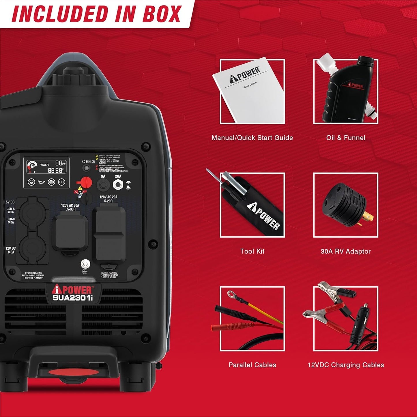 A-iPower 4300W Dual Fuel Portable Inverter Generator Gas Propane RV Ready CO Sensor CARB Compliant
