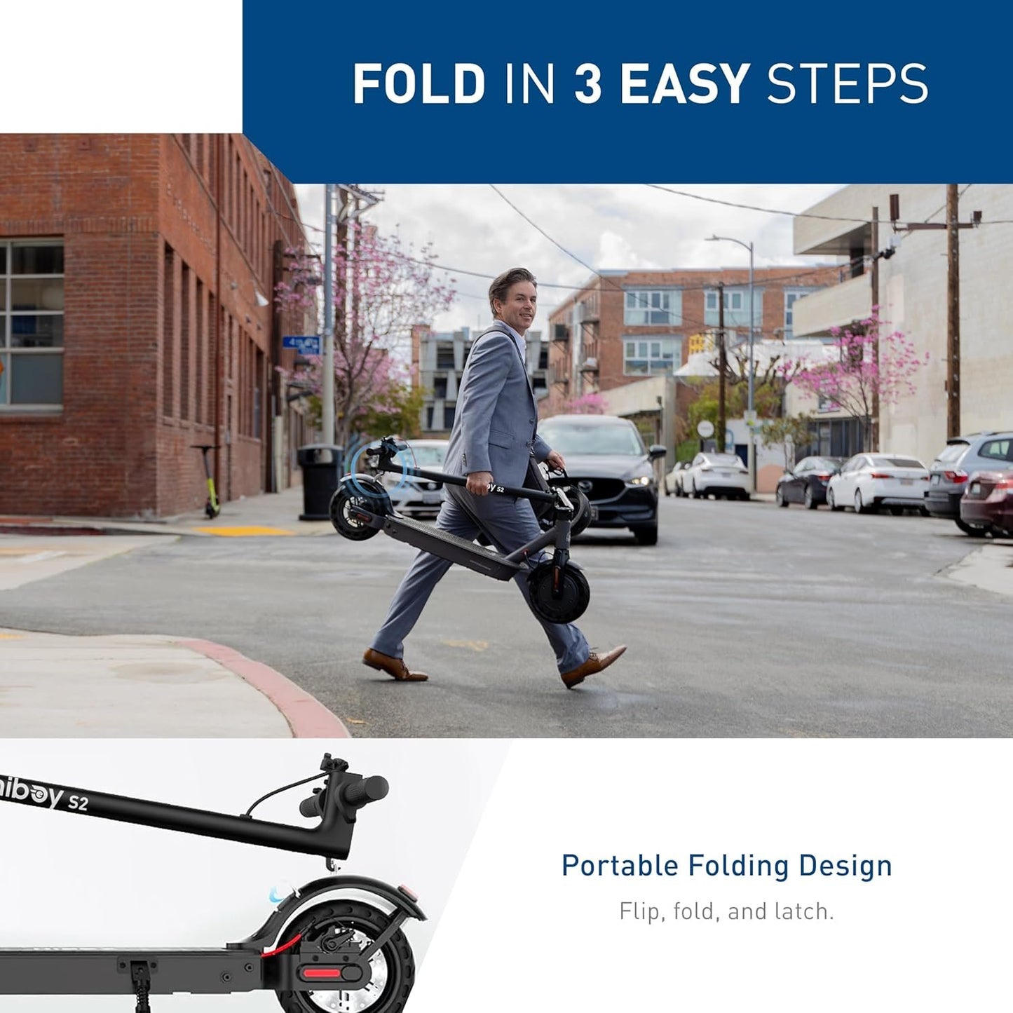 Hiboy S2 Electric Scooter - 8.5" Solid Tires - Up to 17 Miles Long-Range & 19 MPH Portable Folding Commuting Scooter for Adults with Double Braking System and App
