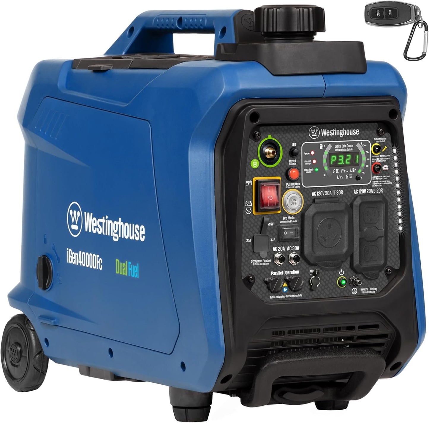 Westinghouse 4000W Dual Fuel Portable Inverter Generator Gas Propane RV Ready CO Sensor