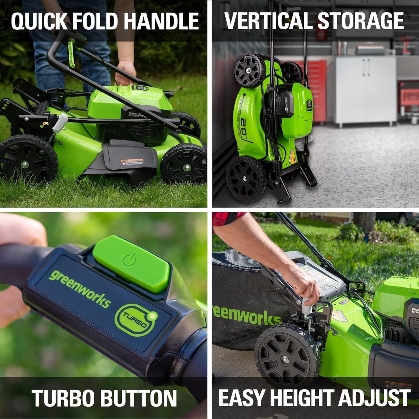 Greenworks 48V (24V x 2) Lawn Care Kit – 20" Mower, 12" Trimmer/Edger, 320 CFM Blower, Batteries Included