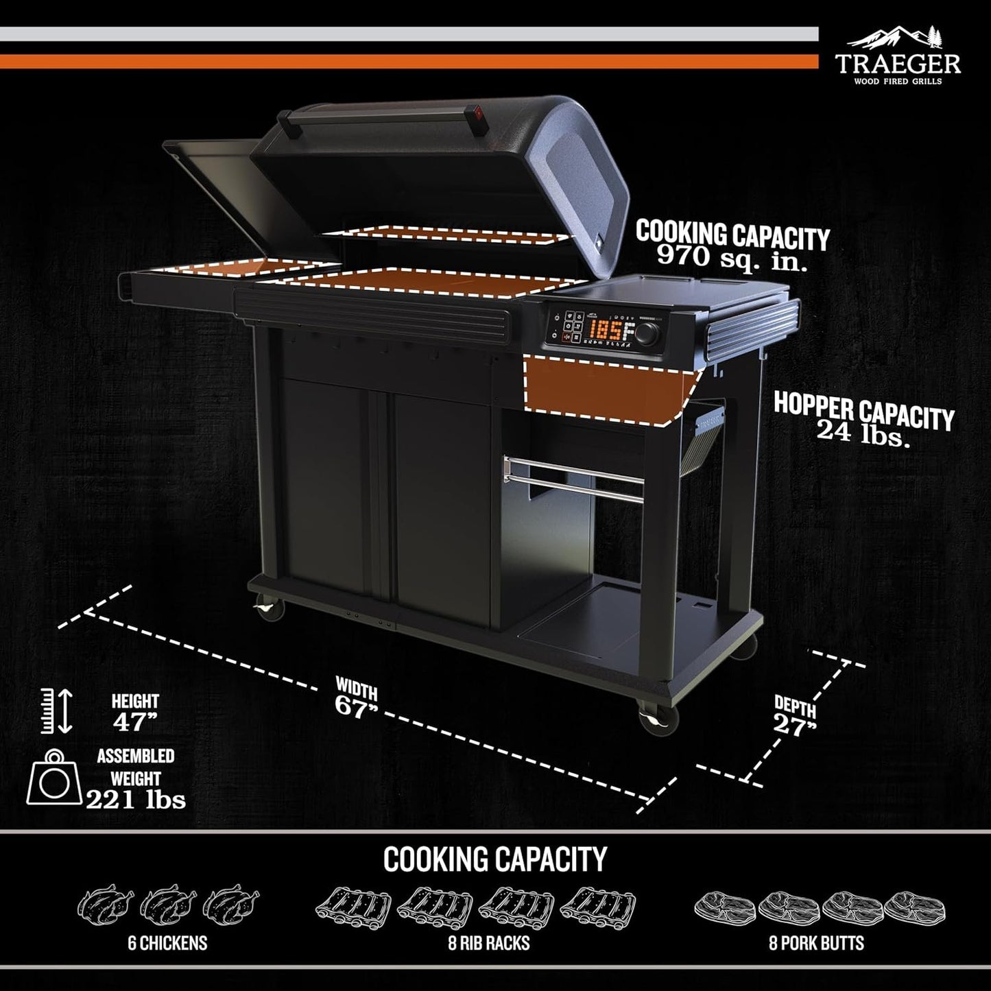 Traeger Woodridge Elite Electric Pellet Grill & Smoker, 970 sq. in., WiFIRE, Side Sear Station
