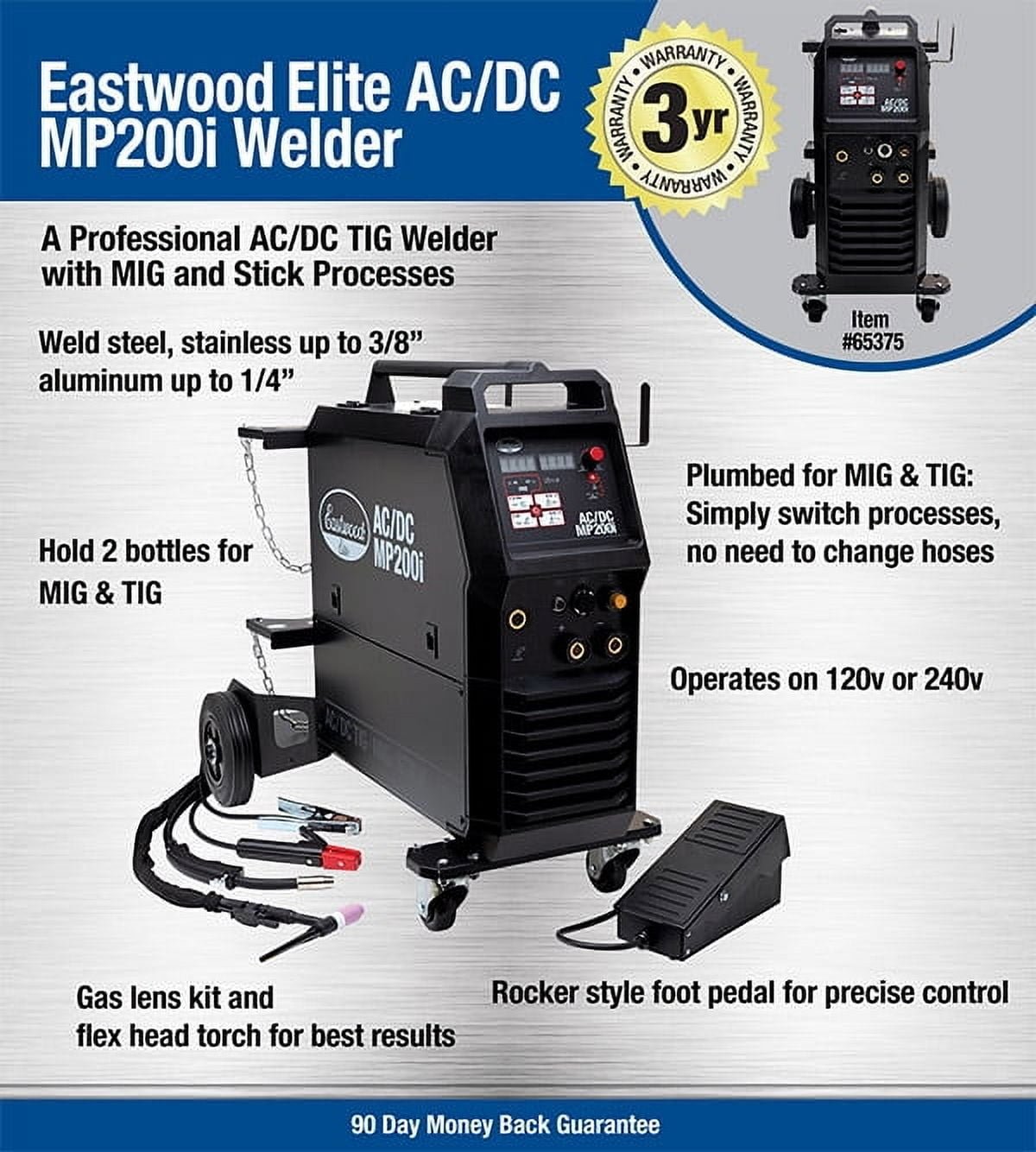 Eastwood Elite 200A Multi-Process AC/DC MP200i TIG MIG Stick Welder