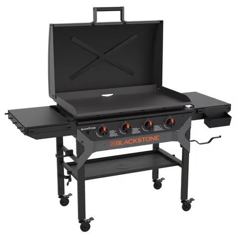 Forged 4 Burner Liquid Propane Outdoor Griddle with Hood Black